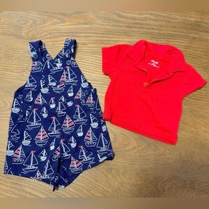 Little Me Nautical Navy Romper and Vibrant Red Shirt